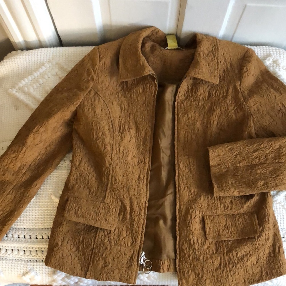 Acorn Zip Front Long Sleeve Crinkle Textured Two Pocket Jacket Blazer 10